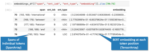 Storing BERT embeddings at each token position using the TensorArray extension type